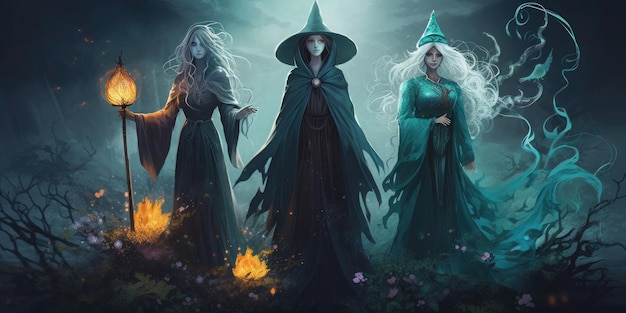 La maison de la sorcière est une peinture de trois femmes