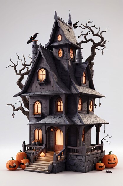 Maison de sorcière d'Halloween 3D sur fond blanc