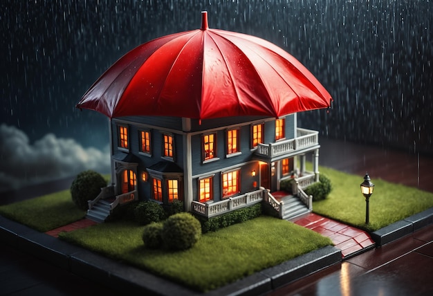 Photo maison sous un parapluie ia générative