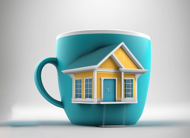 Maison de tasse 3D sur fond blanc