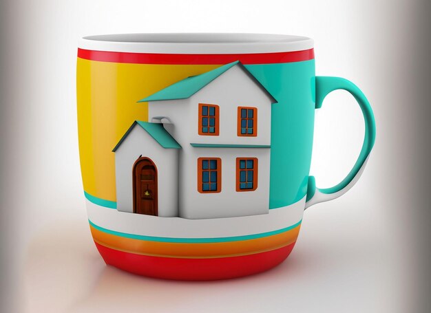 Maison de tasse 3D sur fond blanc