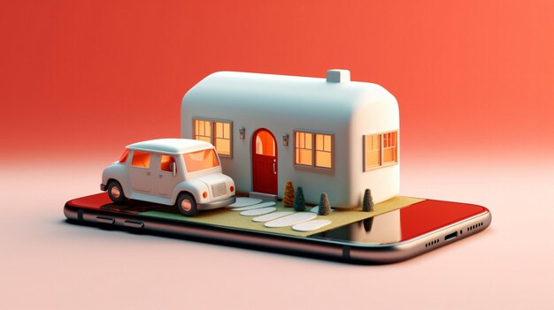 Une maison sur un téléphone avec une voiture dessus