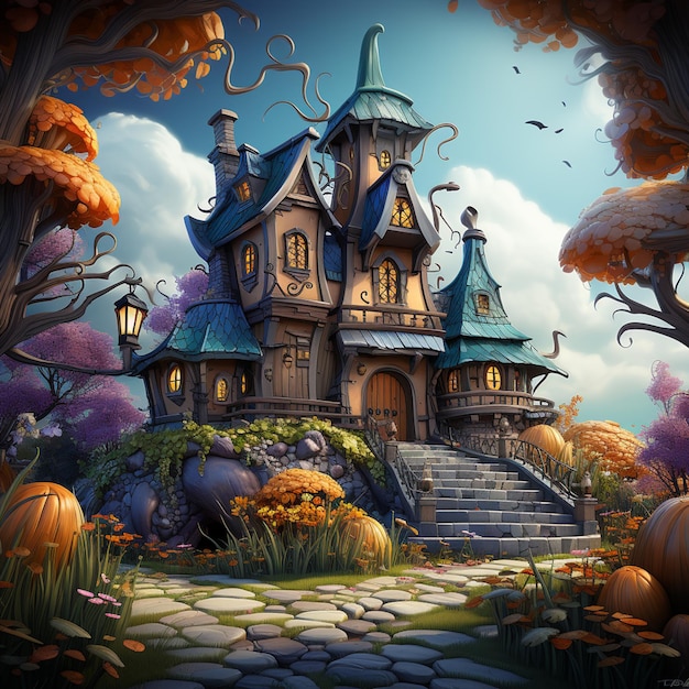 maison sur le thème d'halloween 2d