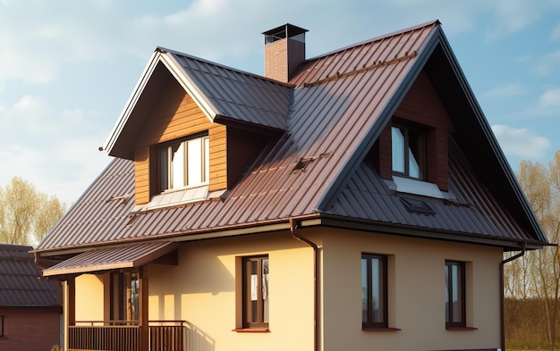 Une maison avec un toit en métal