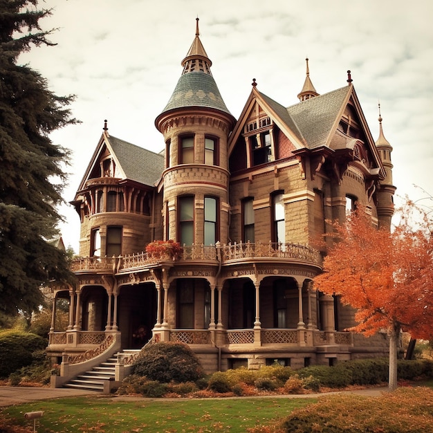 une maison avec une tour au sommet