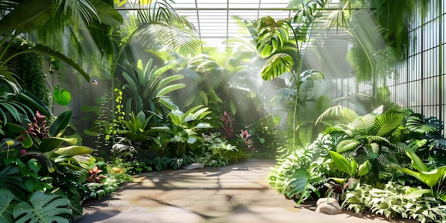 Maison tropicale avec beaucoup de plantes à l'arrière-plan Ai généré