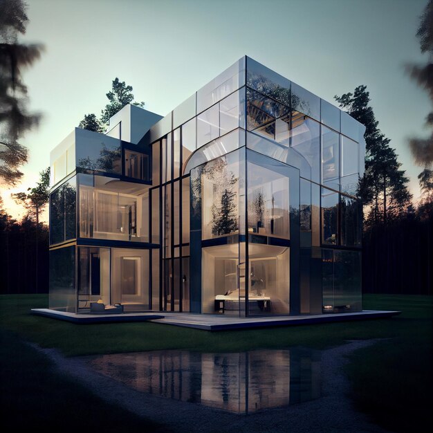 Maison en verre entourée de nature bâtiment transparent