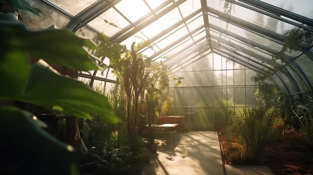 Maison verte AI générative du jardin en verre avec beaucoup de plantes