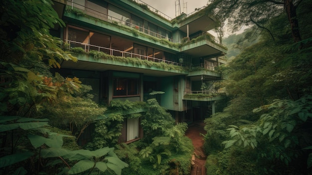 La maison verte dans la forêt