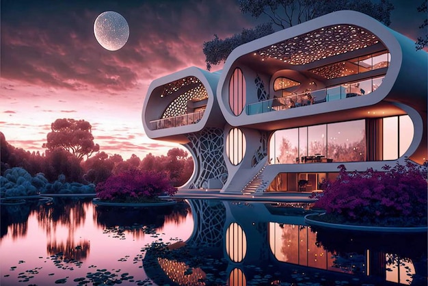 Une maison avec vue sur la lune