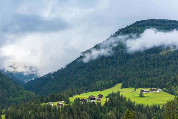 Maisons alpines traditionnelles dans les montagnes des Alpes de la forêt verte. Tir horizontal