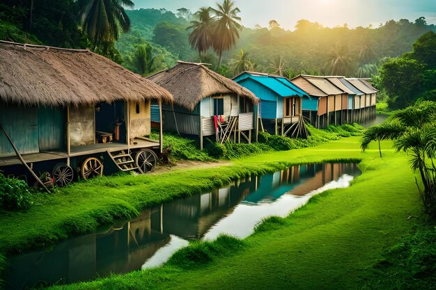 Maisons au bord d'une rivière