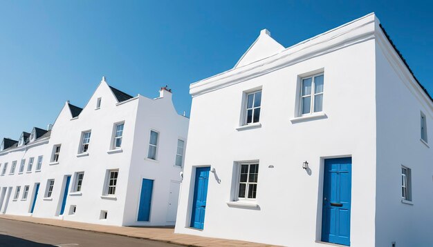 Des maisons blanches en contraste avec le ciel bleu