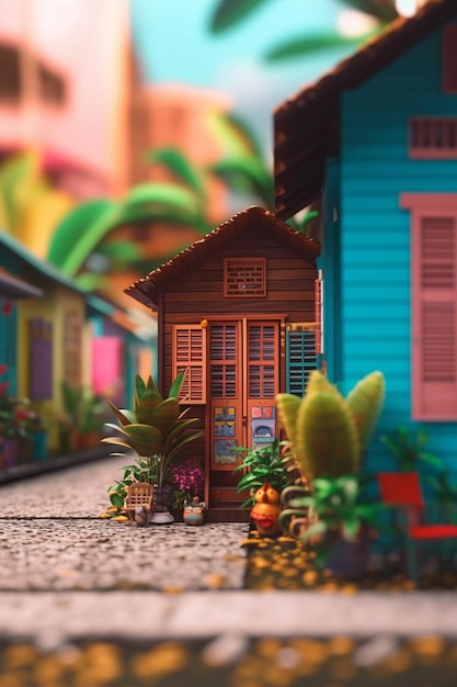 Maisons en bois colorées ornant une île des Caraïbes au charme vibrant générée par l'IA