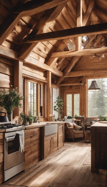 Photo des maisons en bois en harmonie avec la nature