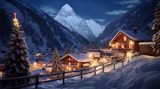 Les maisons charmantes du pays des merveilles d'hiver dans un village alpin couvert de neige