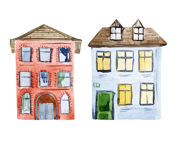 Maisons colorées à l'aquarelle peintes à la main