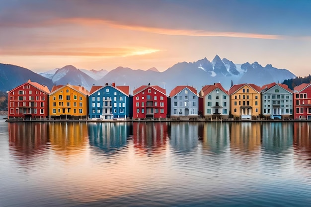 Photo maisons colorées au bord du lac