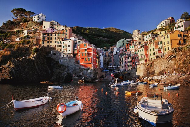 Maisons colorées au bord de la mer bateaux amarrés au bord de la mer Côte des Cinque Terre d'Italie Manarola est une belle petite ville de la province de La Spezia Ligurie