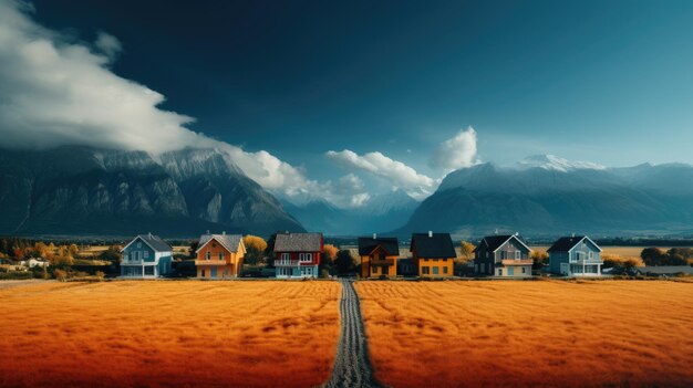 maisons dans la zone rurale avec des montagnes