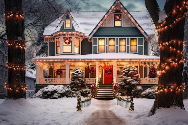 Maisons décorées avec des lumières de Noël