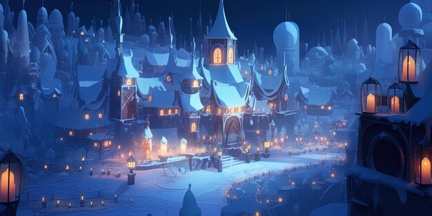 Photo les maisons de fées illuminées dans la neige sont une illustration magique