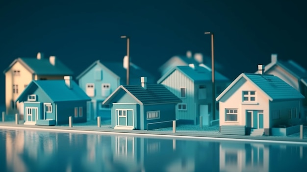 Maisons sur fond bleu ai générative