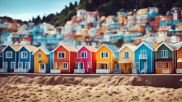 Maisons multicolores Maisons sur le rivage Beaucoup de maisons colorées Mise au point sélective générée par l'IA