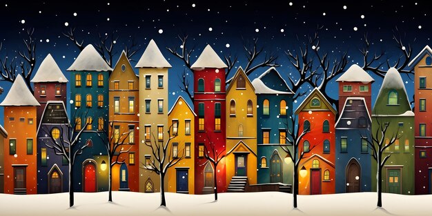 Des maisons de Noël colorées dans la neige