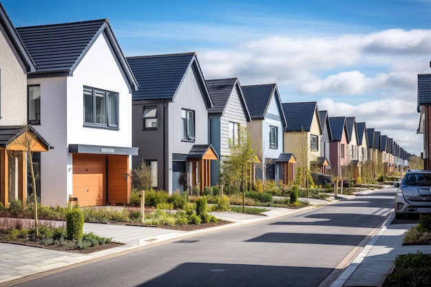 Des maisons nouvellement construites dans un quartier résidentiel récemment développé en Angleterre.