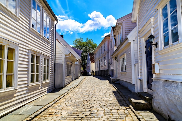 Maisons résidentielles en bois avec des fenêtres basses, Norvège