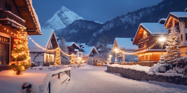 Des maisons de station de ski décorées pour Noël en hiver