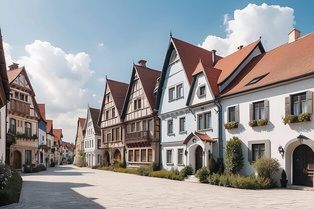 Des maisons de style européen sur fond de ciel blanc