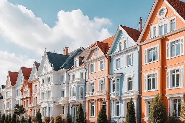 Des maisons de style européen sur fond de ciel blanc