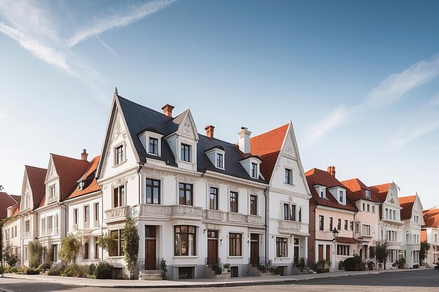Des maisons de style européen sur fond de ciel blanc