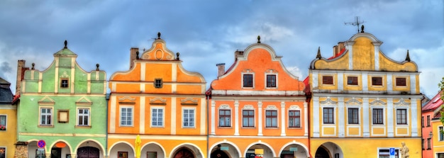 Maisons traditionnelles sur la place principale de Telc, République tchèque. Patrimoine de l'UNESCO