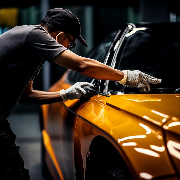 Le maître de la carrosserie nettoie le fond