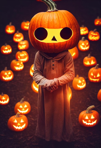 Maître de jack o' lantern debout avec illustration 3d de citrouilles