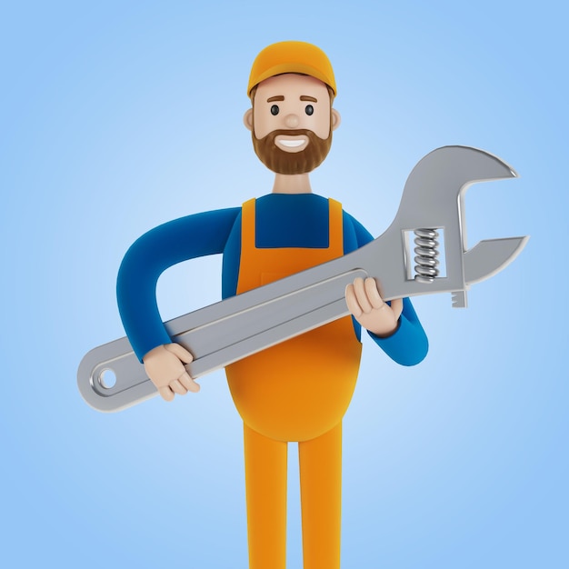 Maître pendant une heure avec une clé Builder Illustration 3D en style cartoon