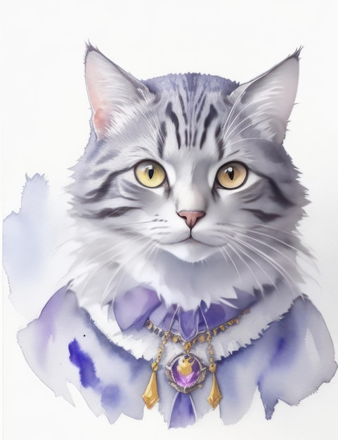 Photo la majesté féline à l'aquarelle le prince chat brille sur le blanc