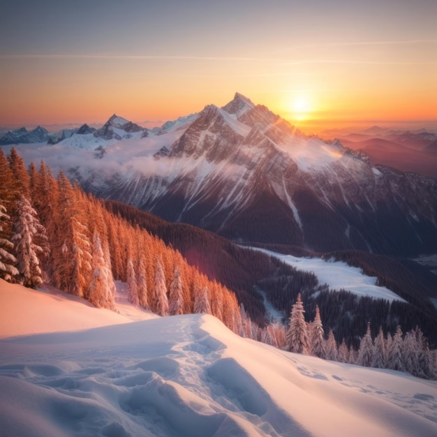 La majesté de la montagne Alpenglow Sunrise révélée