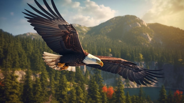 Photo la majesté montante d'un pygargue à tête blanche volant