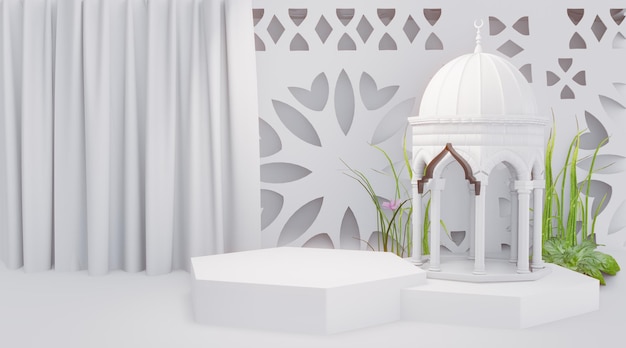 La majesté de la mosquée 3D rend le podium musulman avec un beau et beau fond blanc