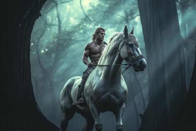 Majestic centaur harmonie humaine et équine dans la forêt magique générative IA