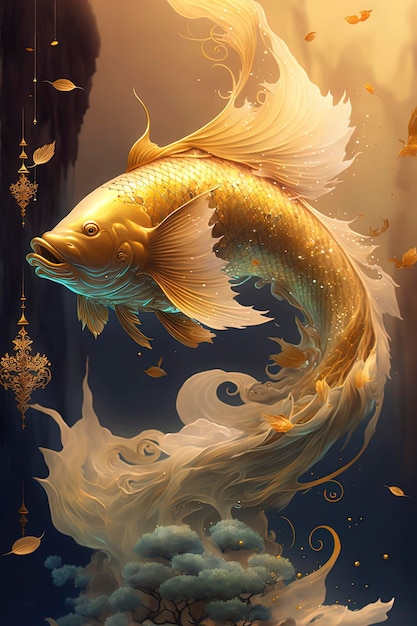 Majestic Oriental Golden Koi Généré par AI