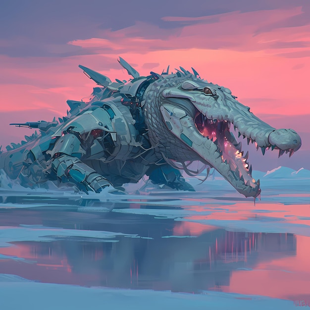 Majestic Robot Alligator dans un vide gelé Parfait pour les images d'aventure SciFi