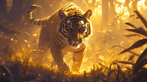 Majestic tigre sauvage jungle luxuriante caméra DSLR objectif téléphoto heure d'or photographie de la faune