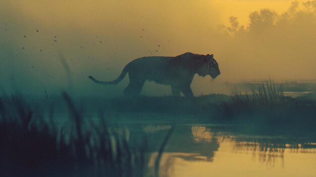 Majestic tigre sauvage jungle luxuriante caméra DSLR objectif téléphoto heure d'or photographie de la faune