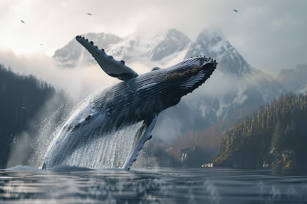 La majestueuse baleine à bosse brise la surface