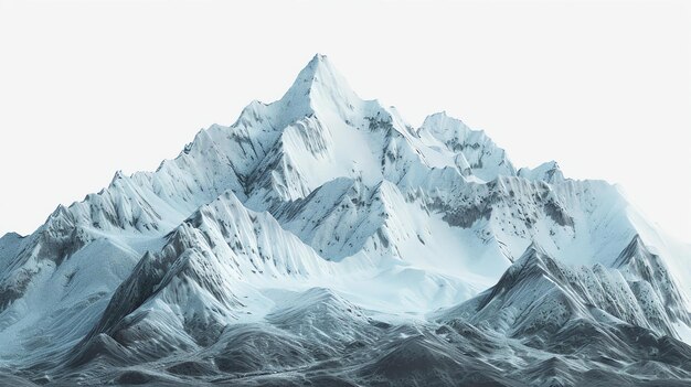 Une majestueuse chaîne de montagnes enneigée s'élève au-dessus d'un vaste paysage gelé les sommets sont enveloppés de nuages et l'air est calme et frais